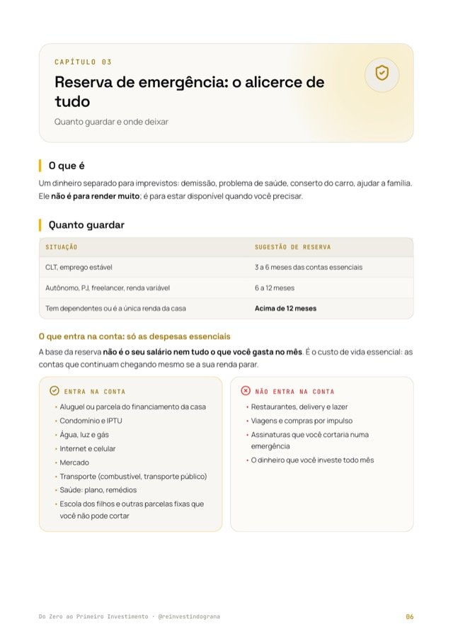 Página 6: reserva de emergência